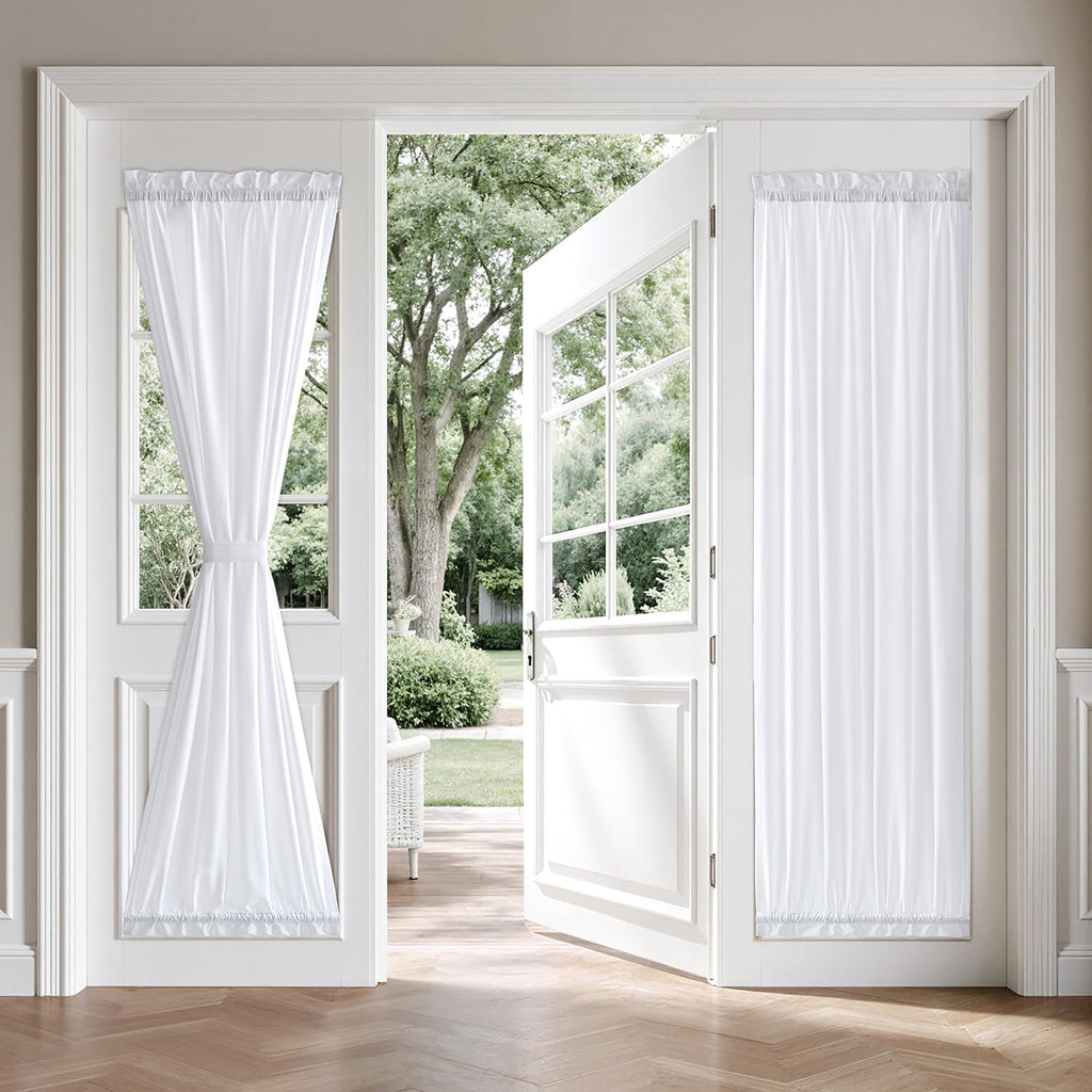 MIULEE French Door Curtains - Non-See-Through Privacy Light Filtering Sheer Drapes | White, 26 x 72 Inches, 2 Panels
