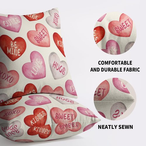 Sivirary Valentines Pillow Covers 18x18 Inch Set of 2 Pink Red Heart Valentine's Day Holiday Decorative Throw Pillowcases Anniversary Outdoor Farmhouse Cushion Cases Decor for Sofa Couch Bed