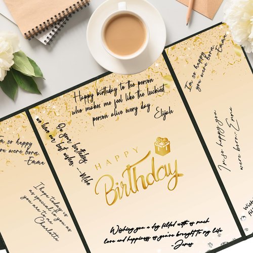 Crenics Black and Gold Birthday Decorations for Women Men, Creative Birthday Guest Sign in Book Alternative, Happy Birthday Signature Book 18" x 12", Great Birthday Gifts for Girls or Boys