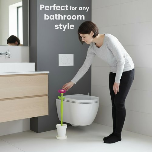 Vigar Flower Power Toilet Brush with Holder Set Toilet Brush with Daisy-shaped Handle, Flowerpot Base with Saucer Durable Bristles for Bathroom, White