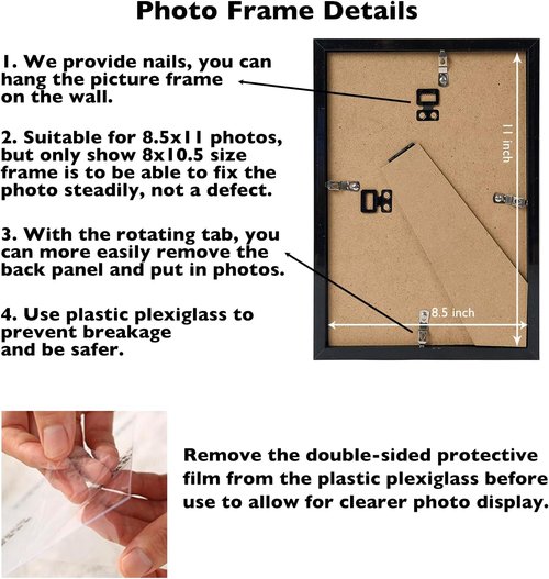 8.5x11 Picture Frame Set of 3 by [Brand Name] - Shatter Resistant Plexiglass for Wall & Tabletop Display
