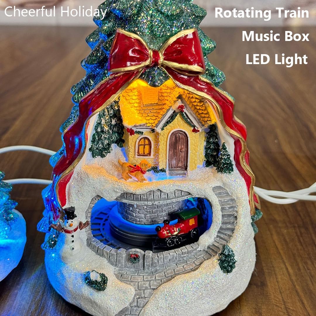 Regine Switzerland Musical Christmas Tree Village Scene - Rotating Train & LED Lights | Animated Holiday Figurine