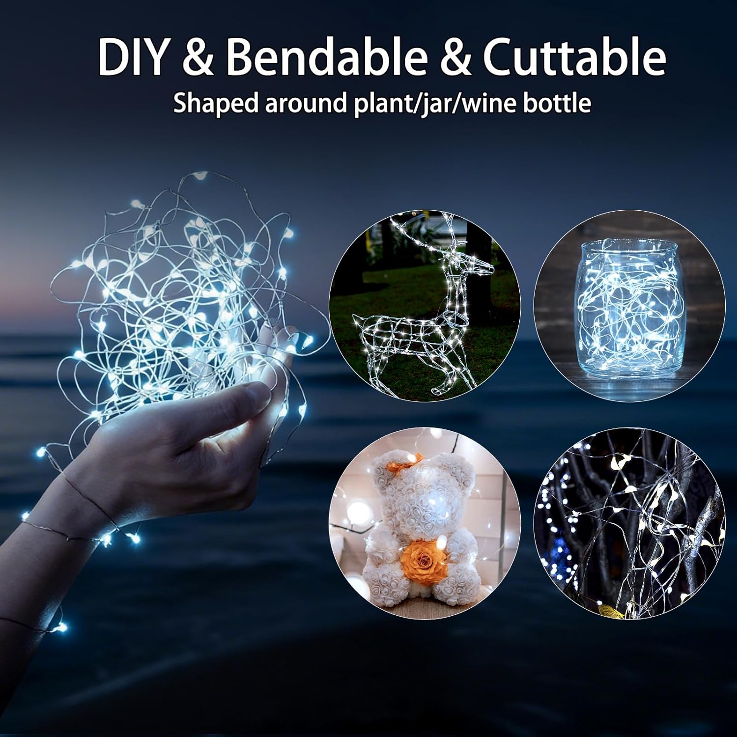 VOOKRY 30 LED Fairy Lights - 10 ft Battery Operated Mini Silver Wire for DIY Crafts & Weddings