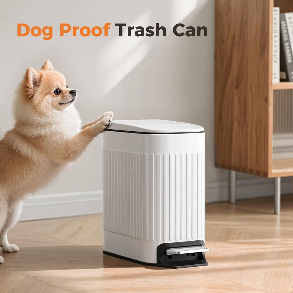 TrashAid Slim Bathroom Trash Can - Soft Close Lid, 6L Stainless Steel Wastebasket | White
