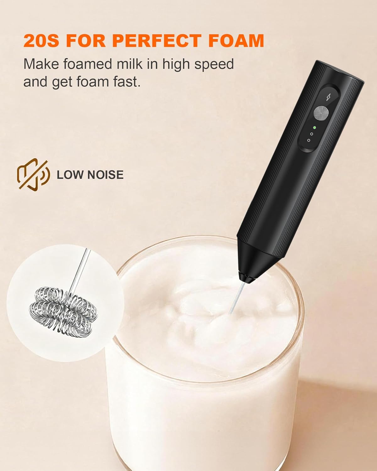 Skiennix 3-Speed Rechargeable Milk Frother - Dual Coil Handheld Whisk for Coffee, Matcha & Hot Chocolate | Portable Kitchen Gift in Black