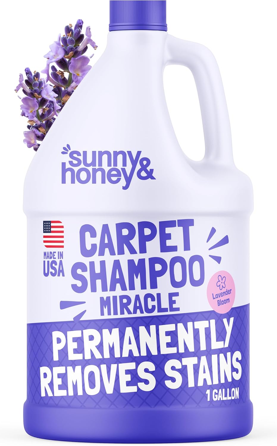 Sunny & Honey Carpet Cleaner Shampoo - Pet Stain Remover & Odor Eliminator - 128 fl oz Light Lavender Scent