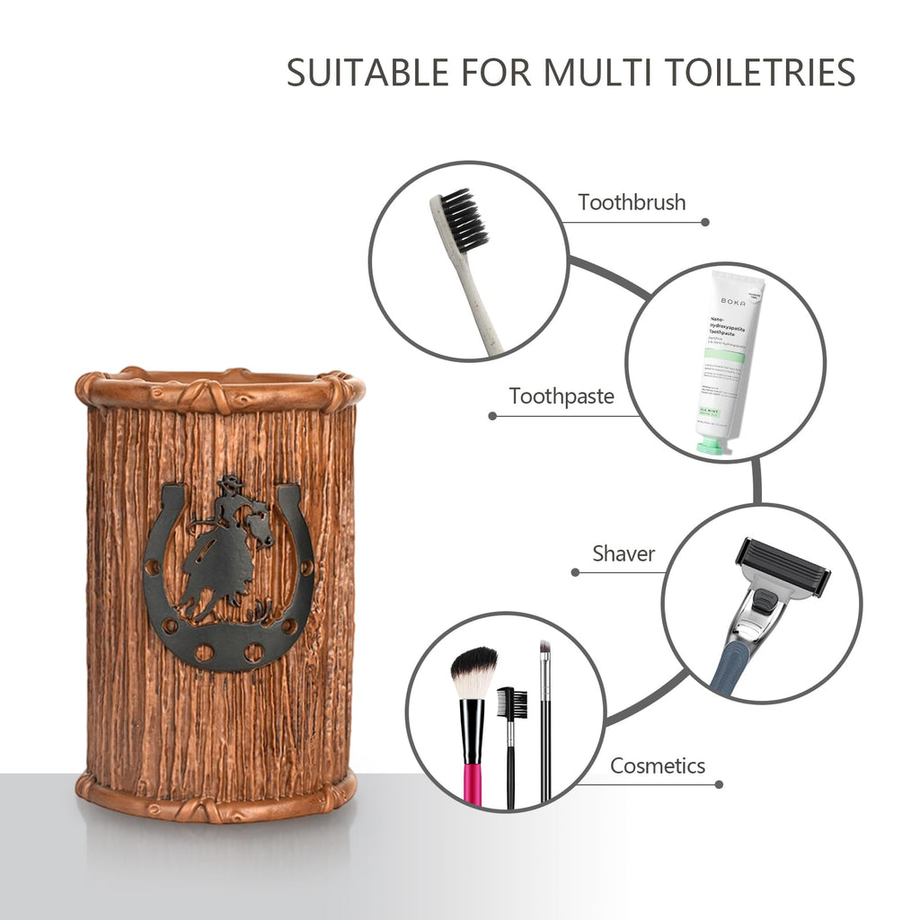 Bathroom Accessory Sets 4PCS Bathroom Accessories Set Complete Western Rustic Horseshoes Decoration Includes Lotion Dispenser Toothbrush Holder Tumbler Cup & Soal Dish