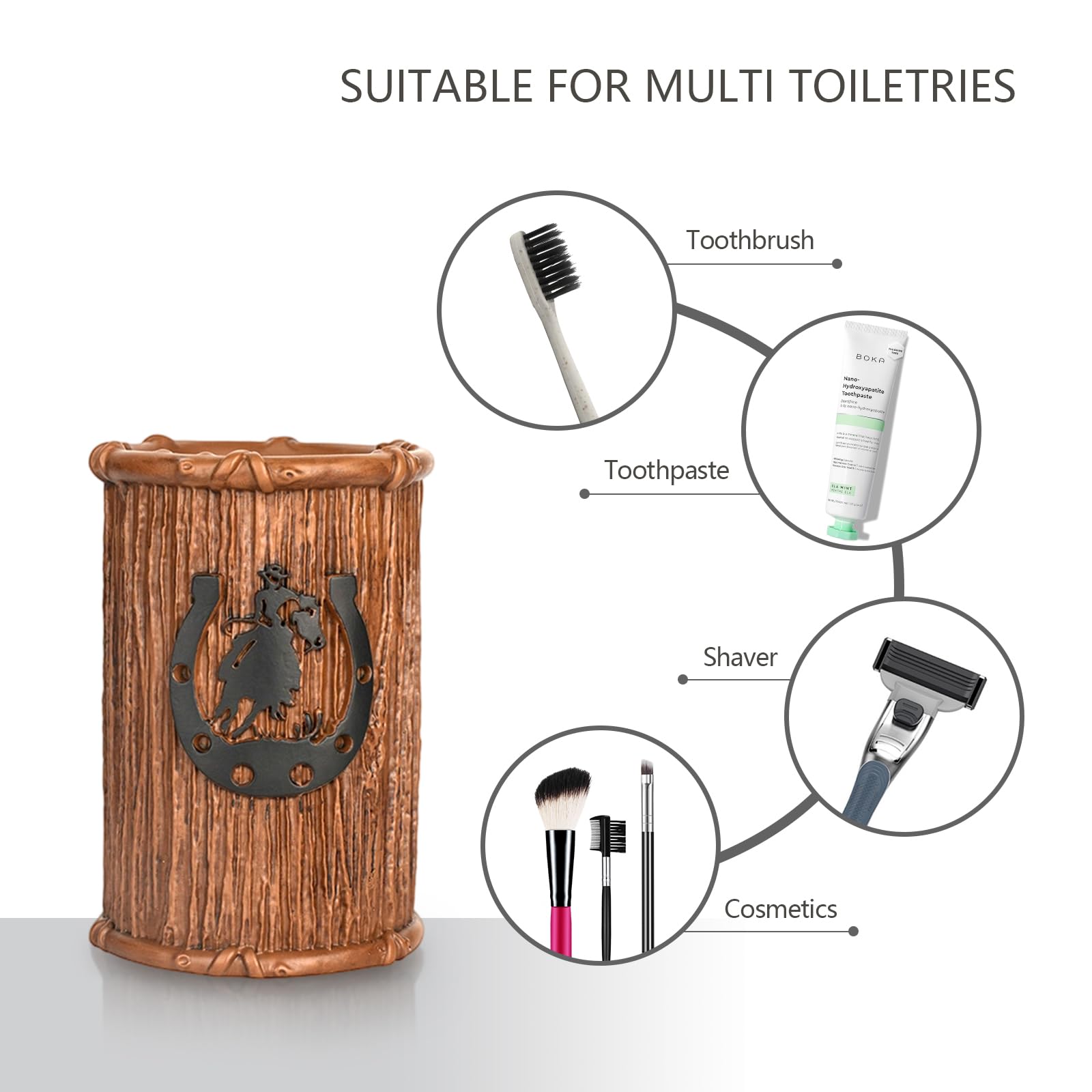 Bathroom Accessory Sets 4PCS Bathroom Accessories Set Complete Western Rustic Horseshoes Decoration Includes Lotion Dispenser Toothbrush Holder Tumbler Cup & Soal Dish