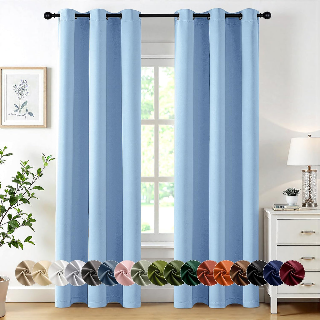 MIULEE Sky Blue Blackout Curtains - Thermal Insulated Room Darkening Drapes | 72 Inches Long, 2 Panels