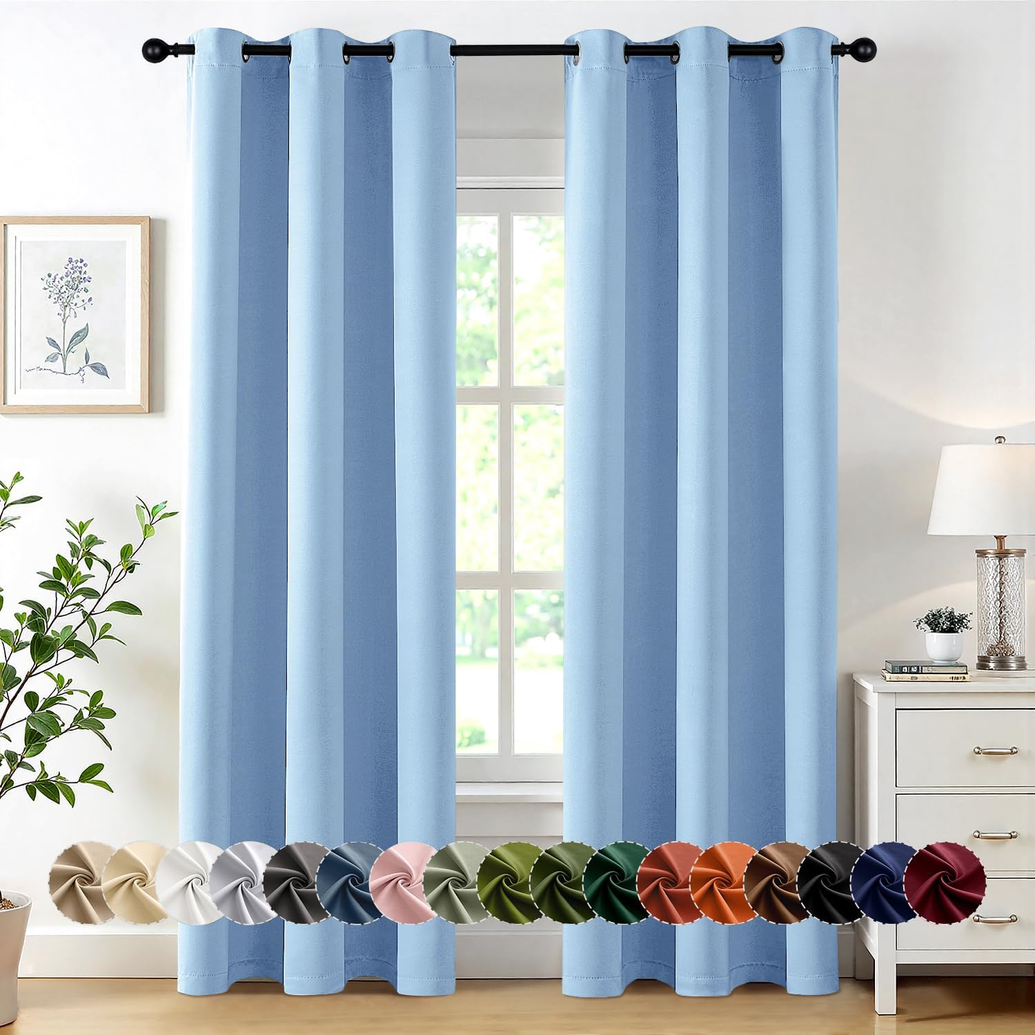 MIULEE Sky Blue Blackout Curtains - Thermal Insulated Room Darkening Drapes | 72 Inches Long, 2 Panels