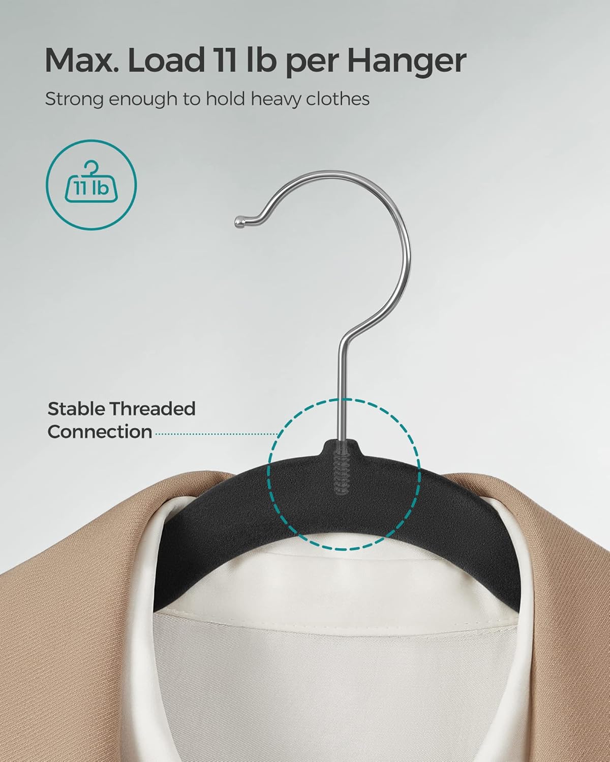 SONGMICS Velvet Hangers - 60 Pack Non-Slip Clothes Hangers with 360° Swivel Hook - Ink Black