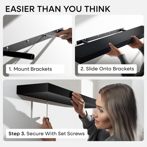 Homeforia Floating Shelf Black 12 inch, High End Solid Real Wood Small 12inch Floating Shelves for Wall Mounted, Black Wooden 12 in Floating Shelves, Heavy Duty Bracket, 12 X 6.5 X 1.75 inch, Set of 2