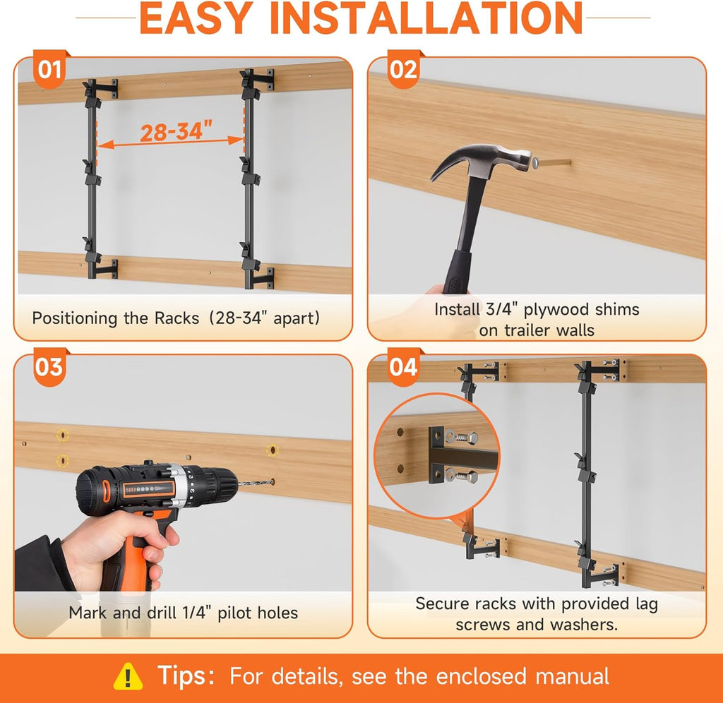 Trimmer Rack for Enclosed Trailers - Secure Weed Eater Holder & Landscape Equipment Storage