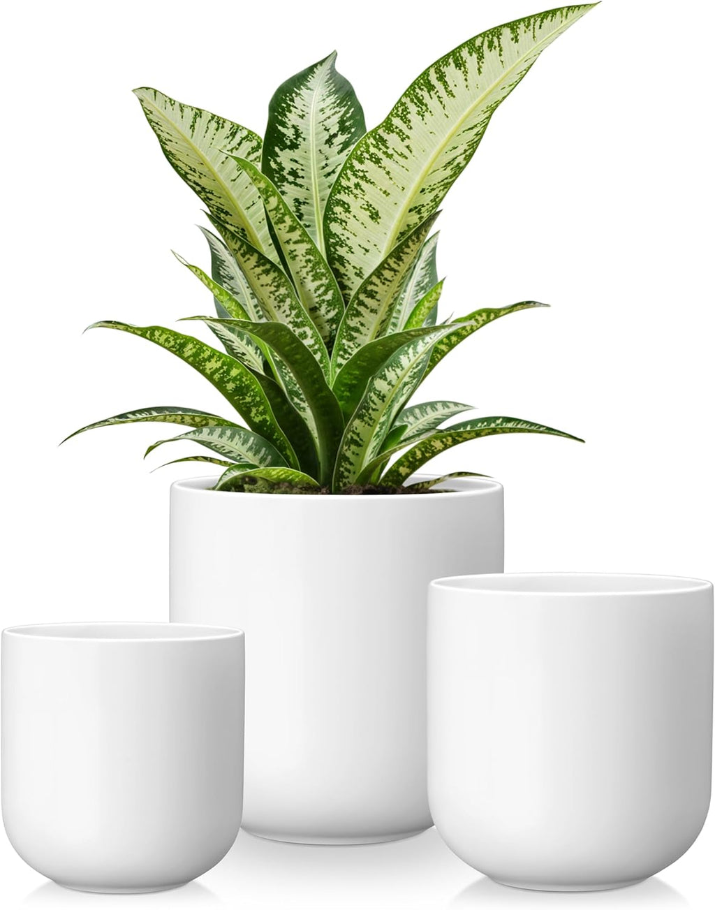 Vancasso Ceramic Plant Pots - Set of 3 (4", 5", 6") | Modern Indoor Planters with Drainage Holes