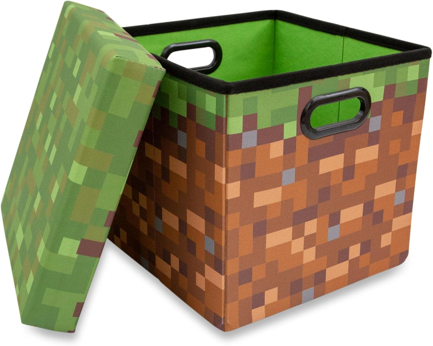 Minecraft Grassy Block Storage Bin - 13-Inch Foldable Fabric Chest with Lid | Versatile Organizer for Home Decor & Video Game Gifts