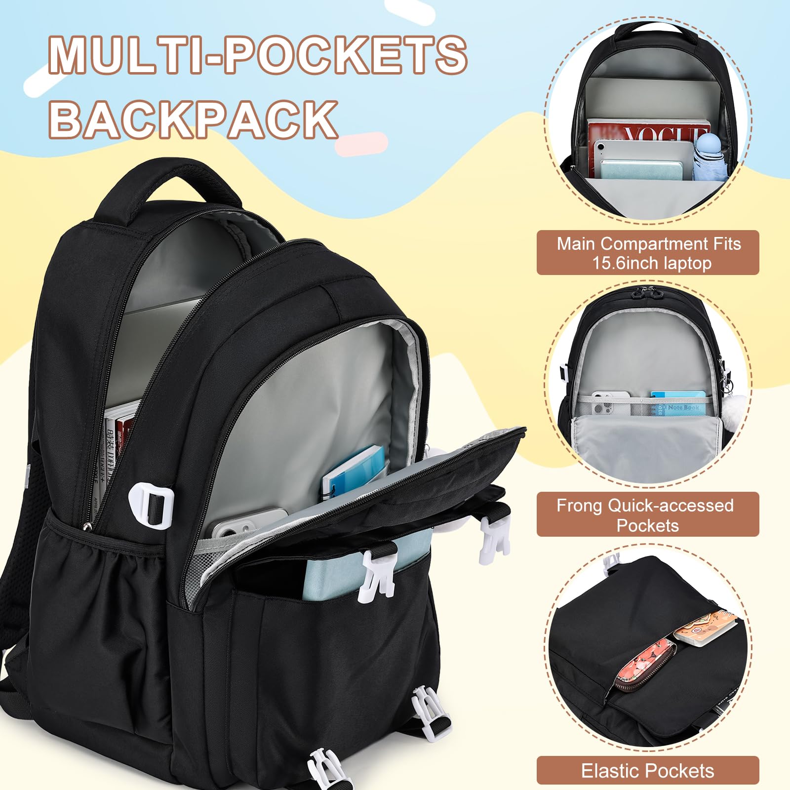 MOMUVO School Backpack Set for Girls,3pcs Bookbag with Lunch Box Pencil Case Kids School Bag Set