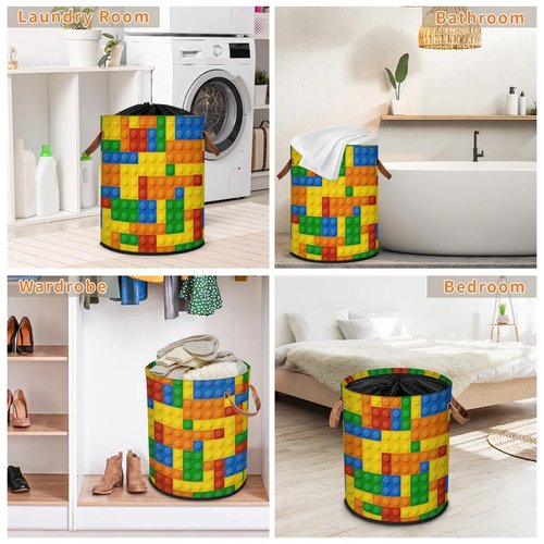 Colorful Kids Laundry Basket Foldable Storage Basket Building Block Dirty Laundry Hampers,Clothes Toy Storage Bins for Kids,Boys,Girls,Nursery,Closet,Bedroom,Laundry Room,15.6"W x 19.5"H