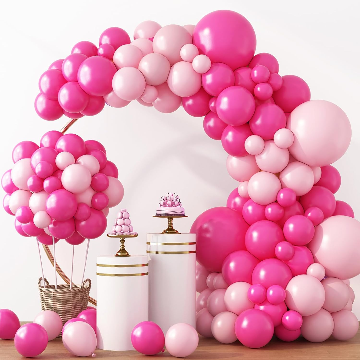 RUBFAC Balloon Garland Kit - 129pcs Latex Balloons in Baby Pink & Hot Pink | 5-18 Inch Sizes for Parties