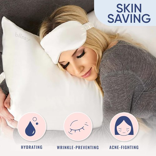 Blissy Silk Pillowcase - 100% Pure Mulberry Silk for Hair & Skin - 22 Momme, White | Standard, Queen & King Sizes