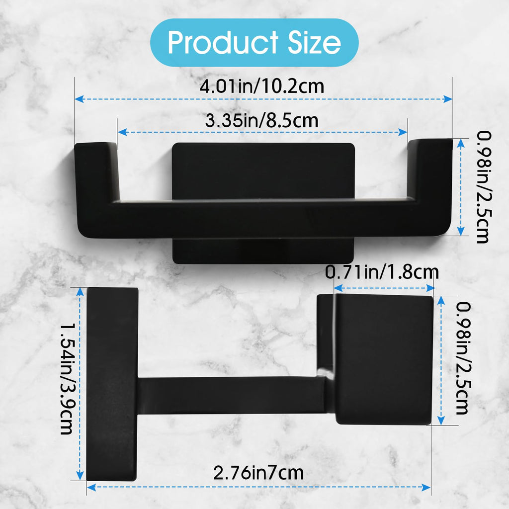 Dirvcp Double Towel Hook, Stainless Steel Wall Mounted Bathroom Hooks, Matte Black Coat Robe Hanger for Kitchen, Hotel, Pool