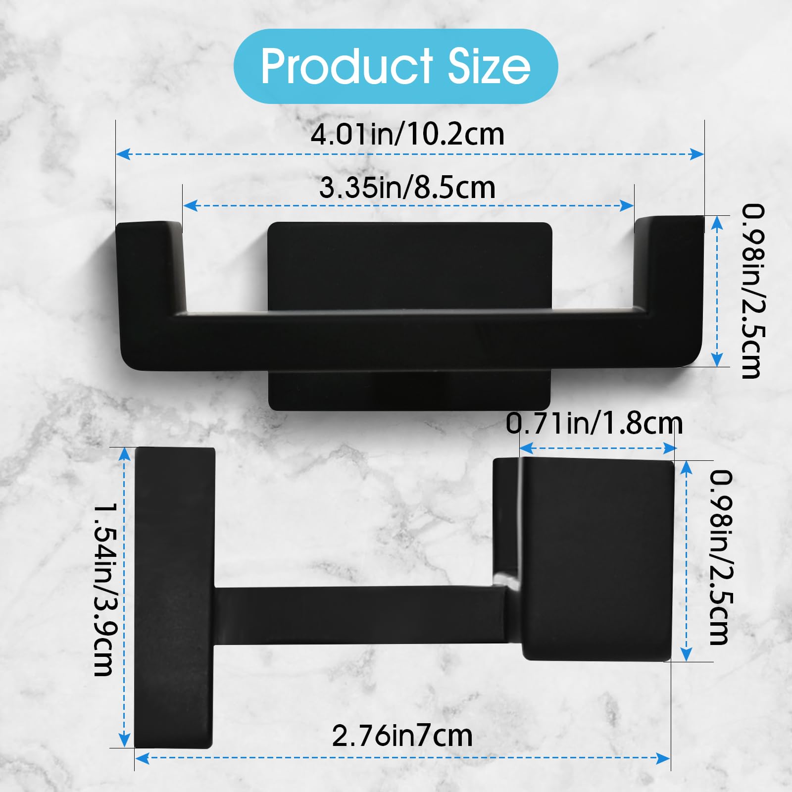 Dirvcp Double Towel Hook, Stainless Steel Wall Mounted Bathroom Hooks, Matte Black Coat Robe Hanger for Kitchen, Hotel, Pool