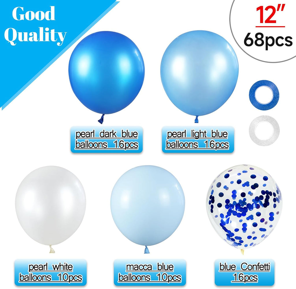 Skiennix 68-Piece Blue & White Balloon Kit - 12-Inch Confetti & Pearl Balloons for Parties & Celebrations