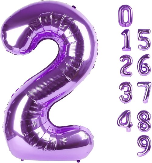 2 Numbers Balloon - 40 Inch Purple Birthday Decor for 2nd, 12th, 21st Parties | Celebrations & Weddings