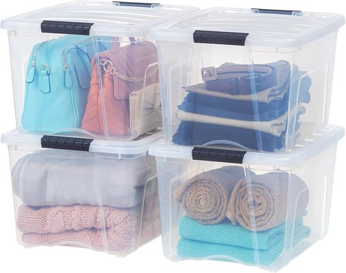 IRIS USA 40 Qt Stackable Storage Bins with Lids - BPA-Free, Durable Nestable Containers | Clear, 4 Pack