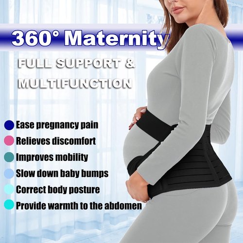 ChongErfei Maternity Belt - 3-in-1 Pregnancy Support for Back, Pelvic & Hip Pain | Black, Size L (39.5"-51.3")