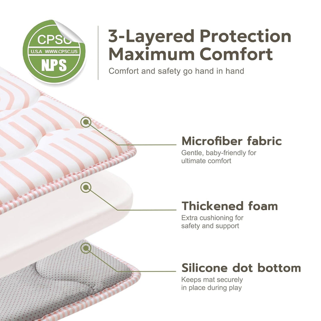Mallify Baby Play Mat - Non-Slip 50"x50" Soft Crawling Mat for Infants & Toddlers | Portable Pink Activity Mat