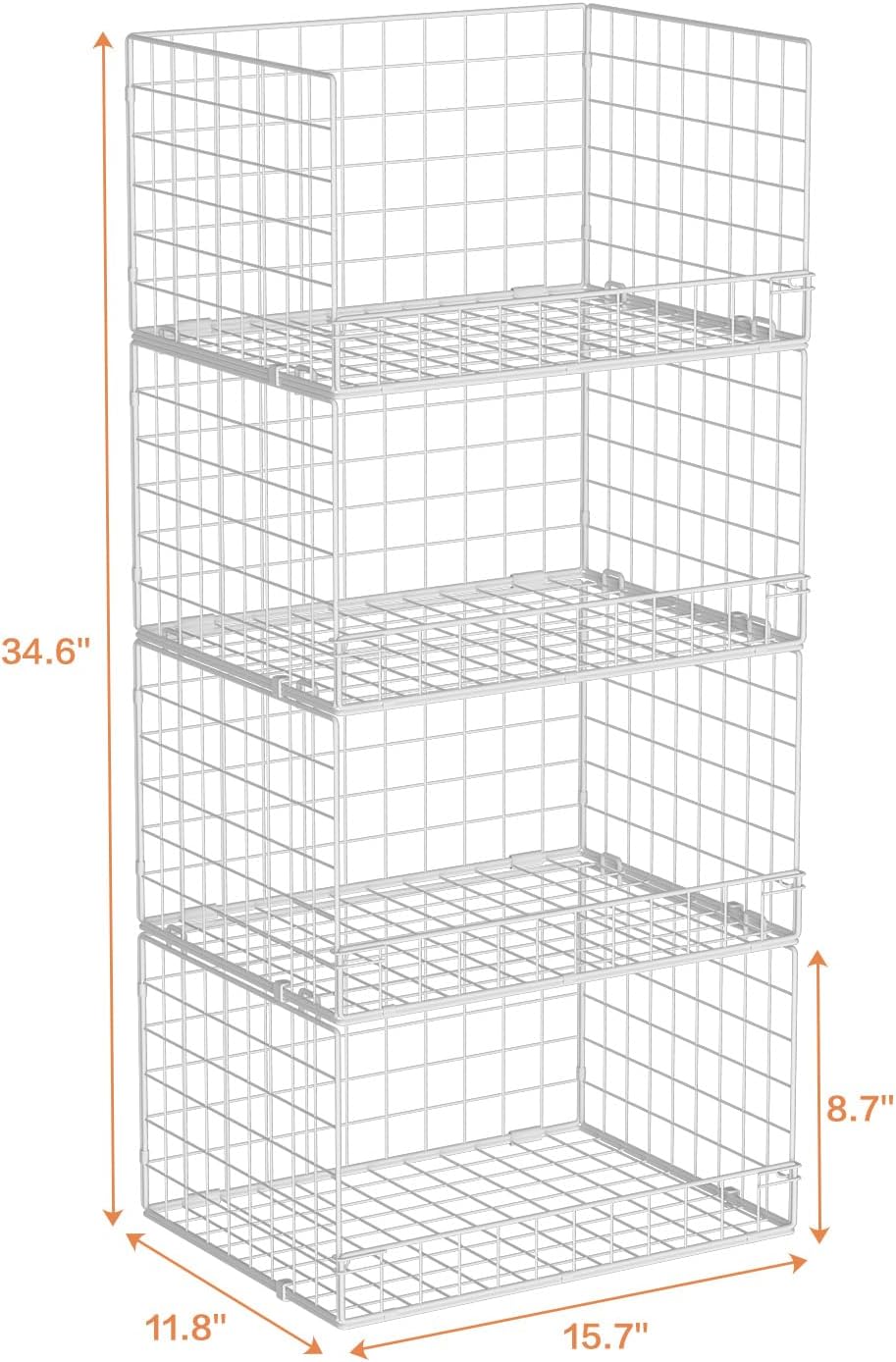 Yociyoga 4-Tier Stackable Closet Organizer - Space-Saving Foldable Storage Baskets | White