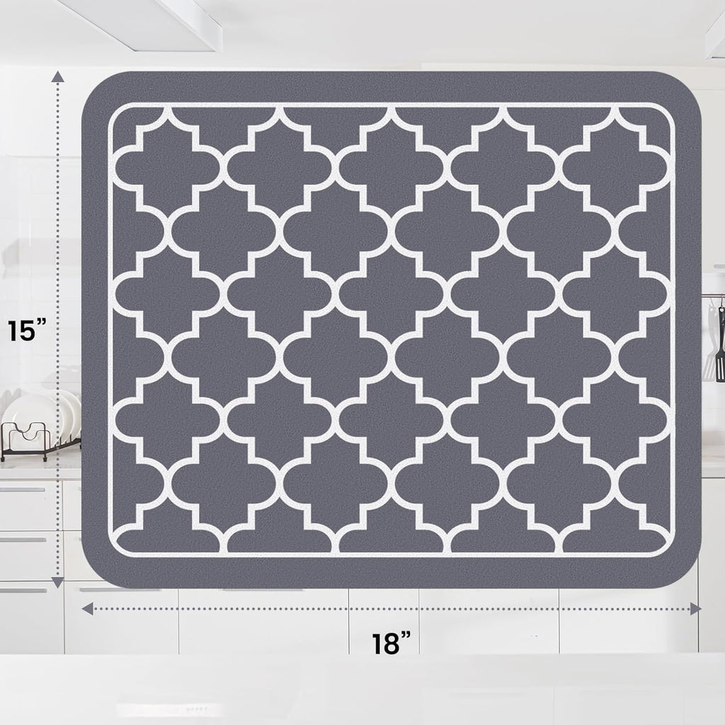 WISELIFE Dish Drying Mat - Super Absorbent Kitchen Counter Mat | Large 15"x18" Stylish Grey Design
