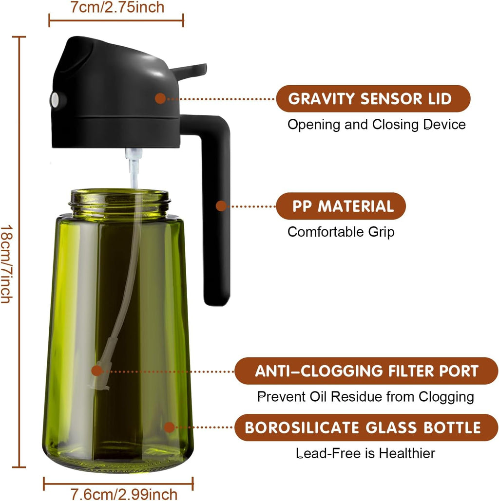 YARRAMATE Light-Blocking Dark Oil Sprayer - 16oz Olive Oil Dispenser Bottle | Premium Food-Grade Glass, Black