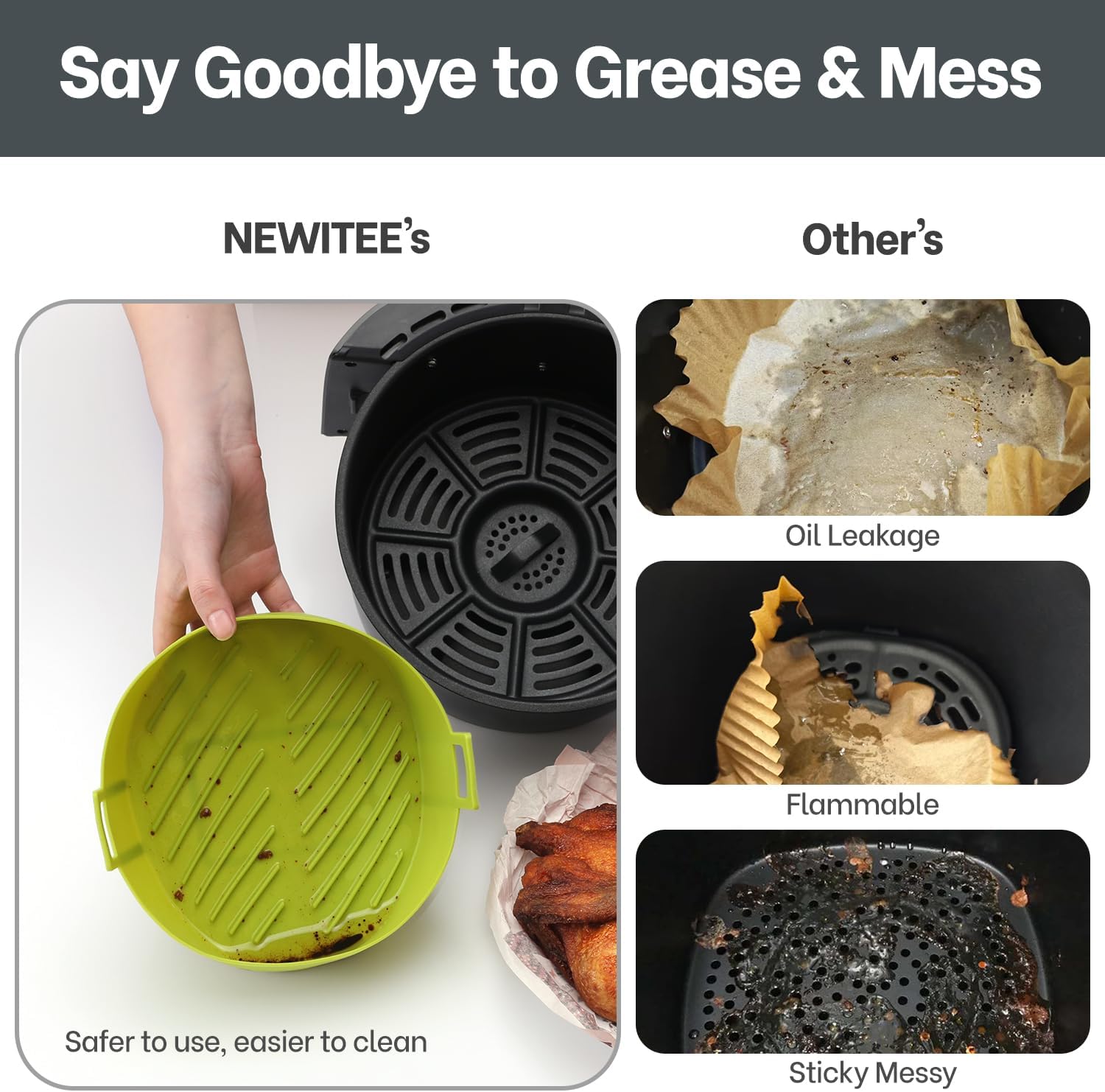 Ninja Air Fryer Silicone Liners - 4QT BPA-Free Round Reusable Basket Liners | 2 Pack with Handle