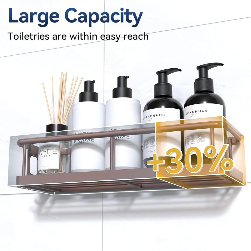 YASONIC Shower Caddy - Rustproof Organizer with Large Capacity Shelves & 12 Hooks | Bronze Finish