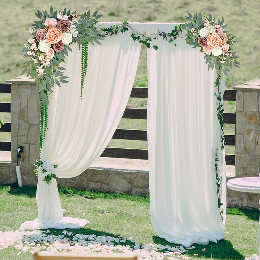 Finphoon Pink Wedding Arch Flowers Set of 2, Artificial Wedding Arch Floral Swag Arrangement for Reception Photo Backdrop Decoration, Bridal Shower, Baby Shower