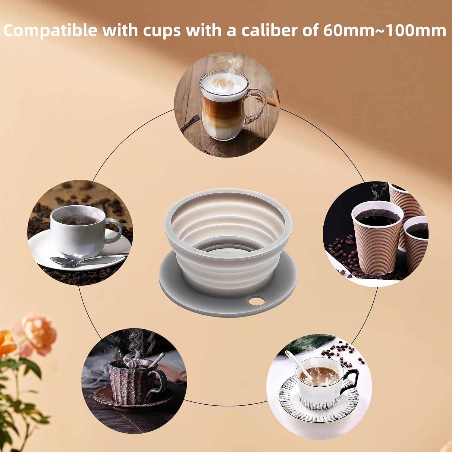 Skiennix Collapsible Travel Pour Over Coffee Maker - Reusable Stainless Steel Filter, Grey
