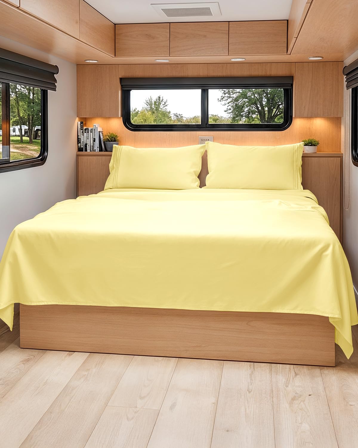 Skiennix Short Queen Size 4-Piece Sheet Set - Soft, Breathable & Cooling Bed Sheets with Deep Pockets - Luxury Oeko-Tex Bedding in Yellow