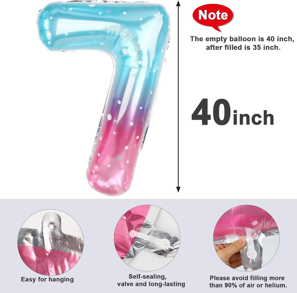 Number 7 Balloon by [Brand Name] - 40 Inch Birthday Decoration in Pink, Purple & Blue | Perfect for Engagements & Graduations