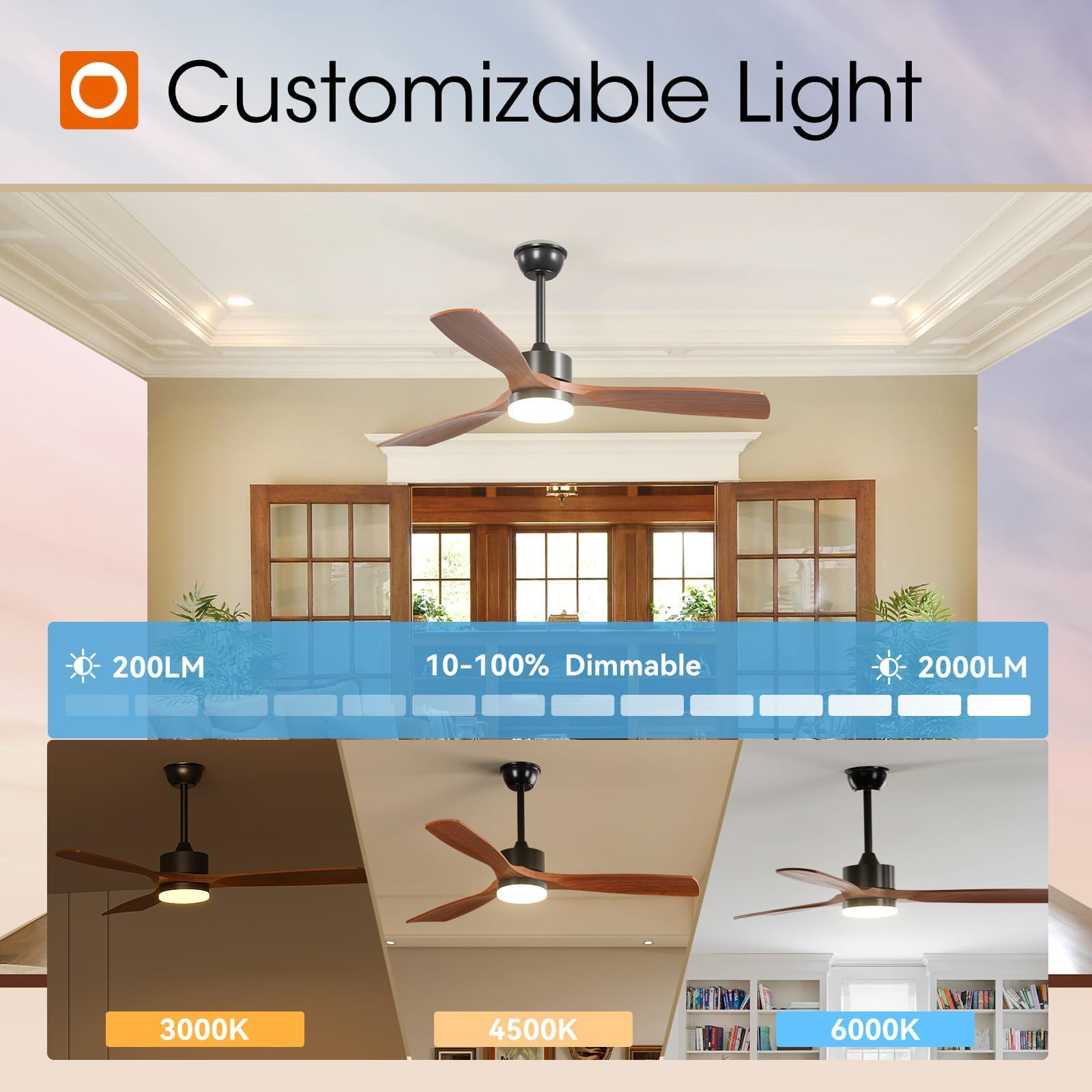 addlon 1 Pack 52 inch Ceiling Fan No Light and Remote Control, Reversible, 3 Wood Blades, 6 Speeds, Noiseless, Indoor/Outdoor Black Walnut Ceiling Fan for Bedroom Shop Patio Gazebo Farmhouse