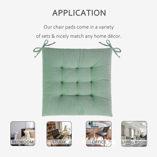 ELFJOY 4 Pack Chair Cushions for Dining Kitchen Chairs 18 Inches Seat Cushion Pads Warm Thick Corduroy Comfort Chair Cushions for Office with Ties(18", Green)