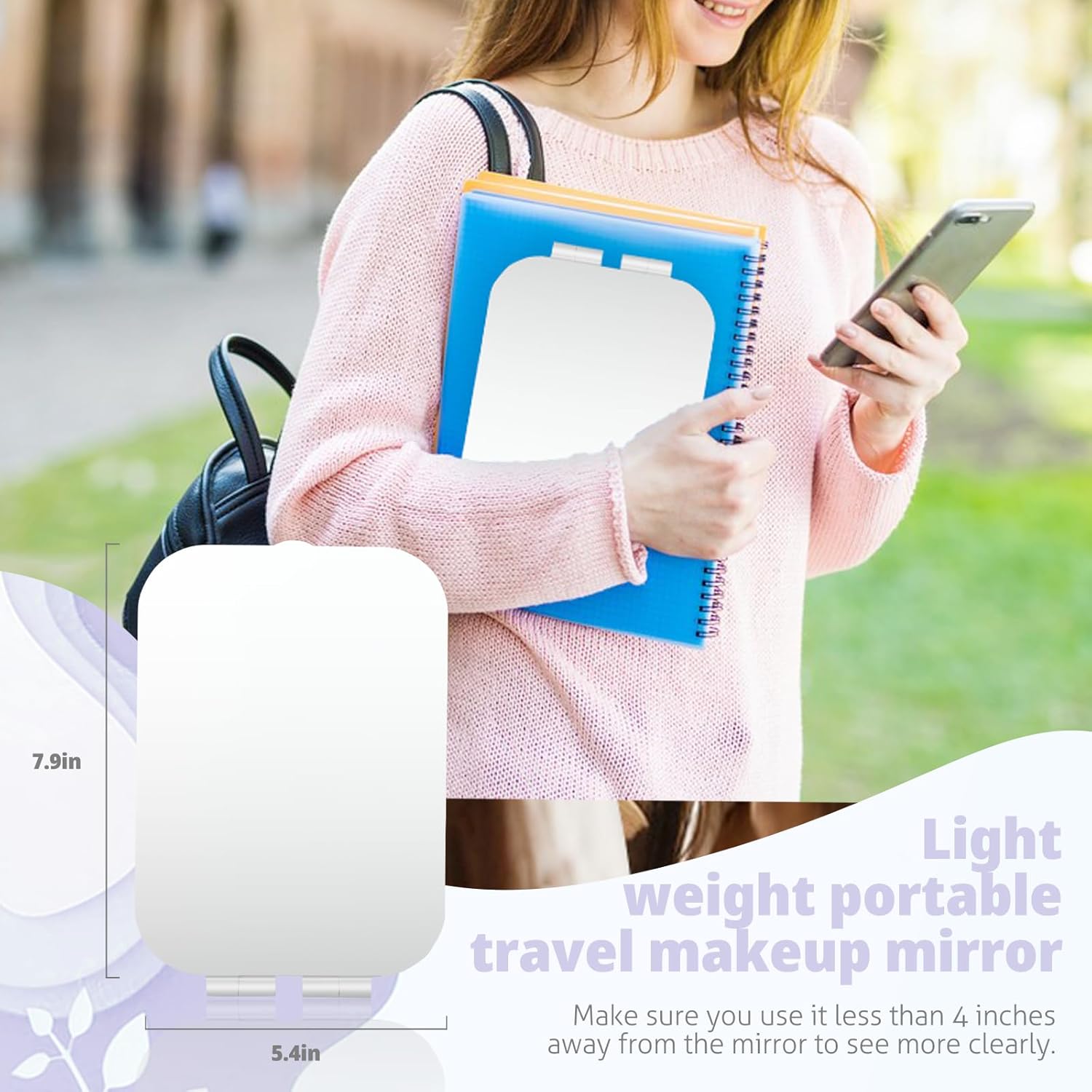 Skiennix Travel Makeup Mirror - Portable USB-Rechargeable Vanity Mirror with 3 Light Settings | Perfect Gift for Women and Girls