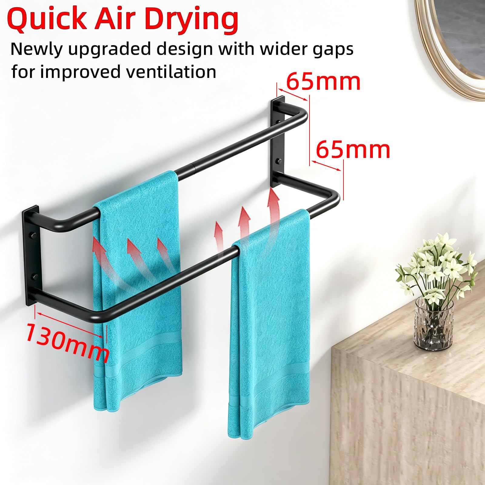 24 Inch Double Towel Bar, Towel Rack for Bathroom Wall Mounted, Stainless Steel Towel Holder, Double Towel Rod Towel Rail Hanger for Wall, Modern Home Decor Hand Towel Holder, Matte Black