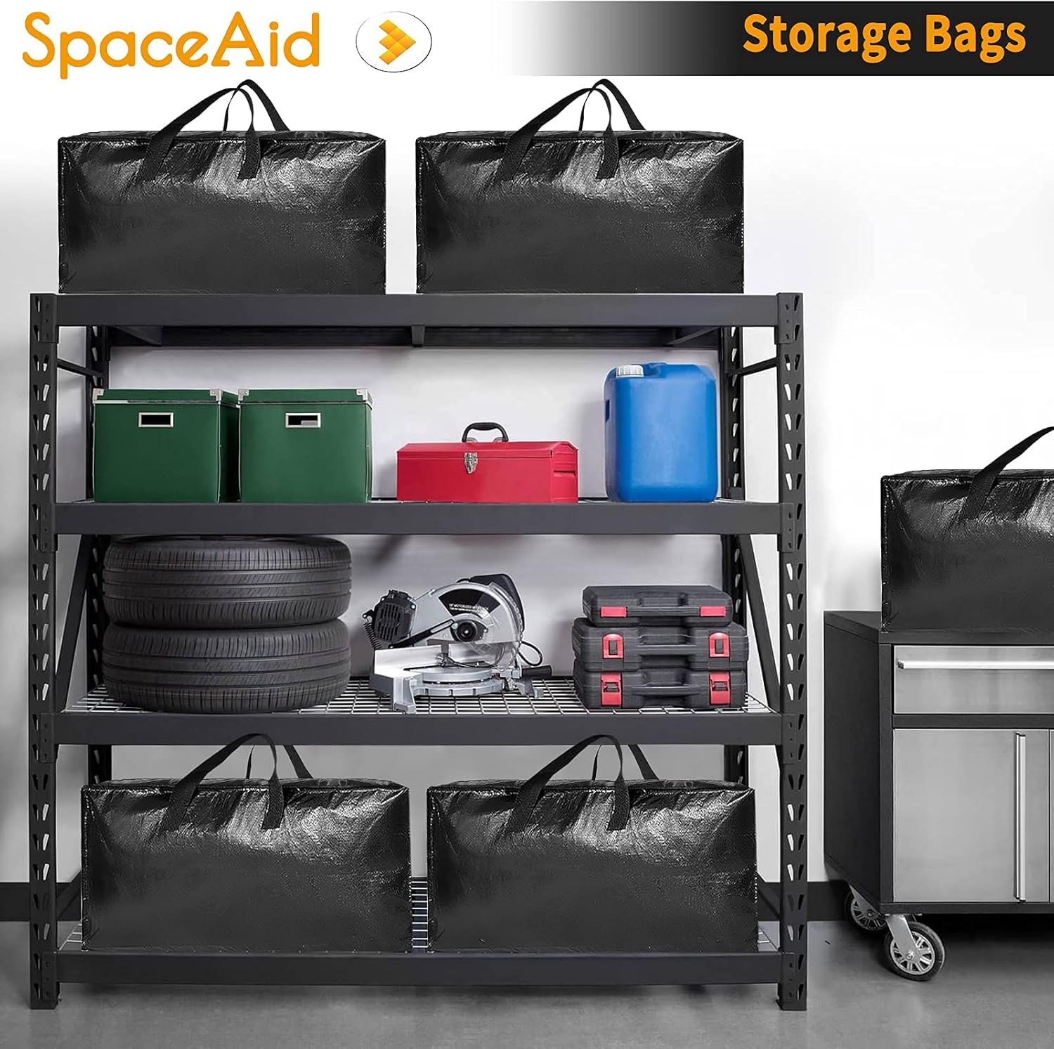 SpaceAid Heavy Duty Moving Bags - Extra Large Storage Totes with Backpack Straps & Strong Handles | Black (4 Pack)