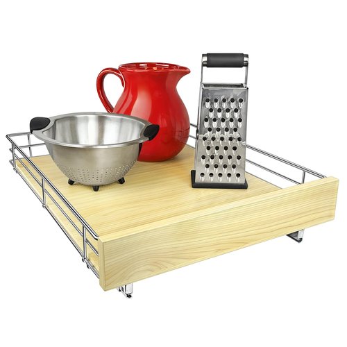 LYNK PROFESSIONAL® SELECT™ Pull Out Cabinet Organizer, 17" x 21" Slide Out Drawers for Kitchen Cabinets - Sliding Pull-Out Pantry Shelves – Home Shelf Organizers - Lifetime Ltd. Warranty, Wood Chrome