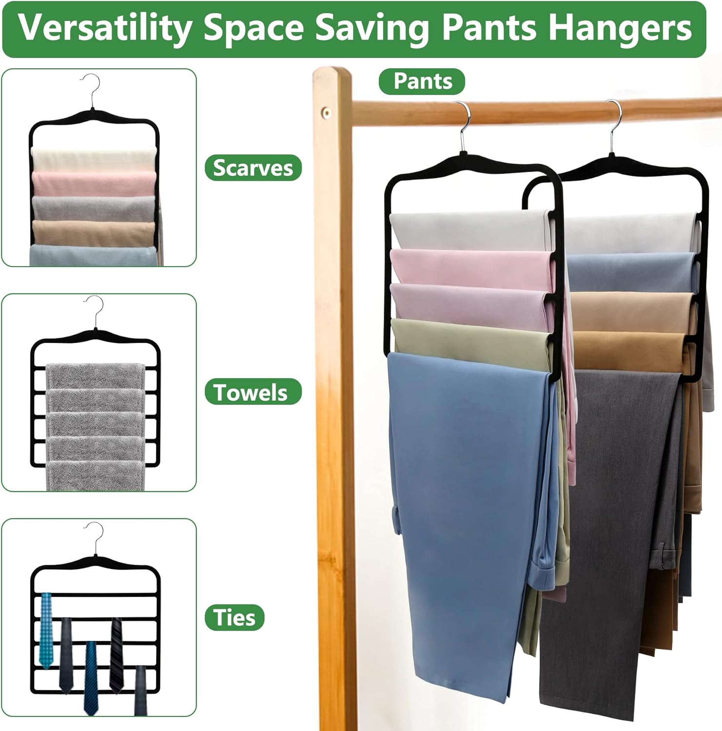 Skiennix Velvet Pants Hangers - Space-Saving Closet Organizers | 3-Pack for Dorm Rooms & College Students