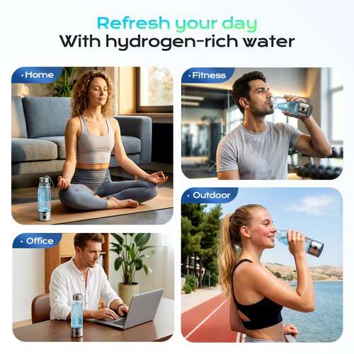 LOOHOI Hydrogen Water Bottle, Upgraded Hydrogen Generator with SPE/PEM Tech,16oz Portable Hydrogen-Rich Water Maker,Fast Hydrogen Production,Rechargeable Health Water Cup for Home Office Travel