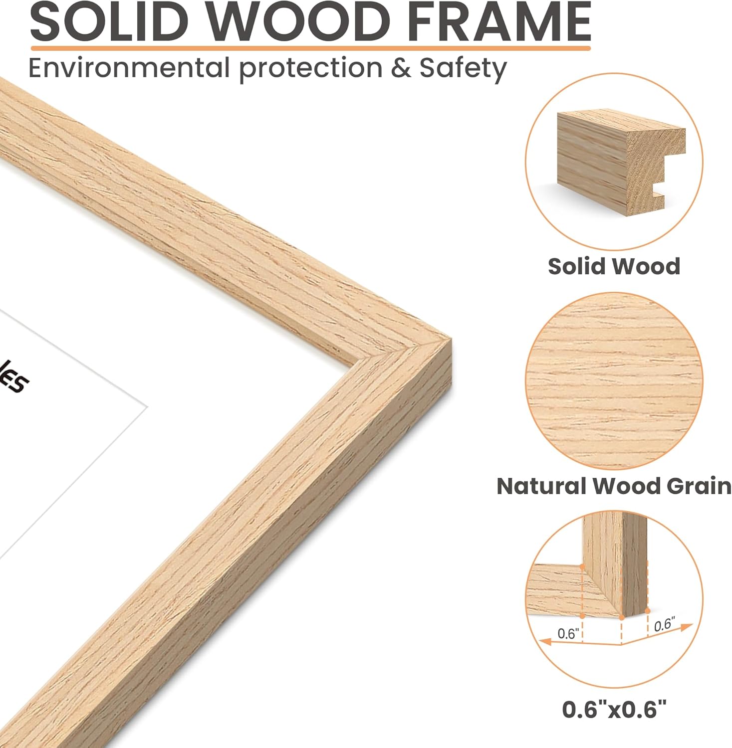 Upsimples 8.5x11 Picture Frame - Natural Solid Wood Design for Wall or Tabletop Display, 1 Pack