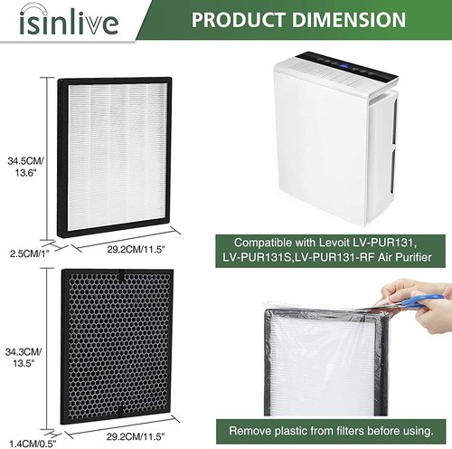 isinlive LV-PUR131 Replacement Filters Compatible with Levoit LV-PUR131 & LV-PUR131S Air Purifier, LV-PUR131-RF