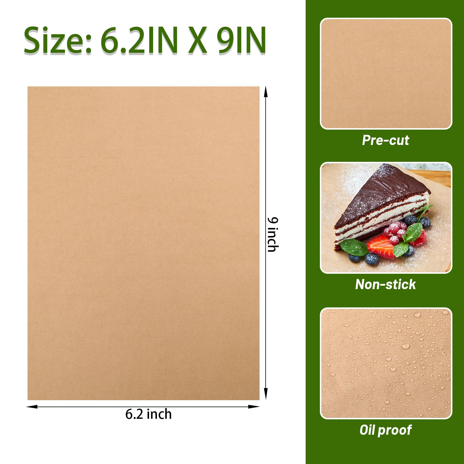 WMKGG 100 PCS Parchment Paper Sheets, 9" x 6.2" Non-Stick Precut Baking Parchment, for Baking Grilling Air Fryer Steaming Bread Cakes Cookies and More(Unbleached)